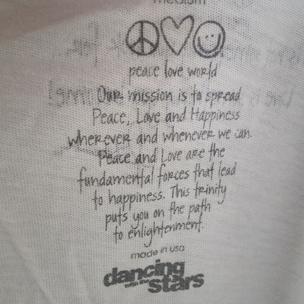Dancing With The Stars, Peace Love World, White V-Neck Tee with Gold Star NWOT. - Picture 3 of 10